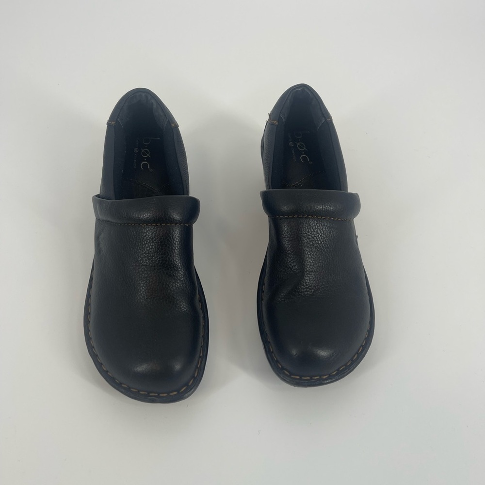 BOC Born Peggy Black Clogs Leather Penny Slip Ons (SB4#4)